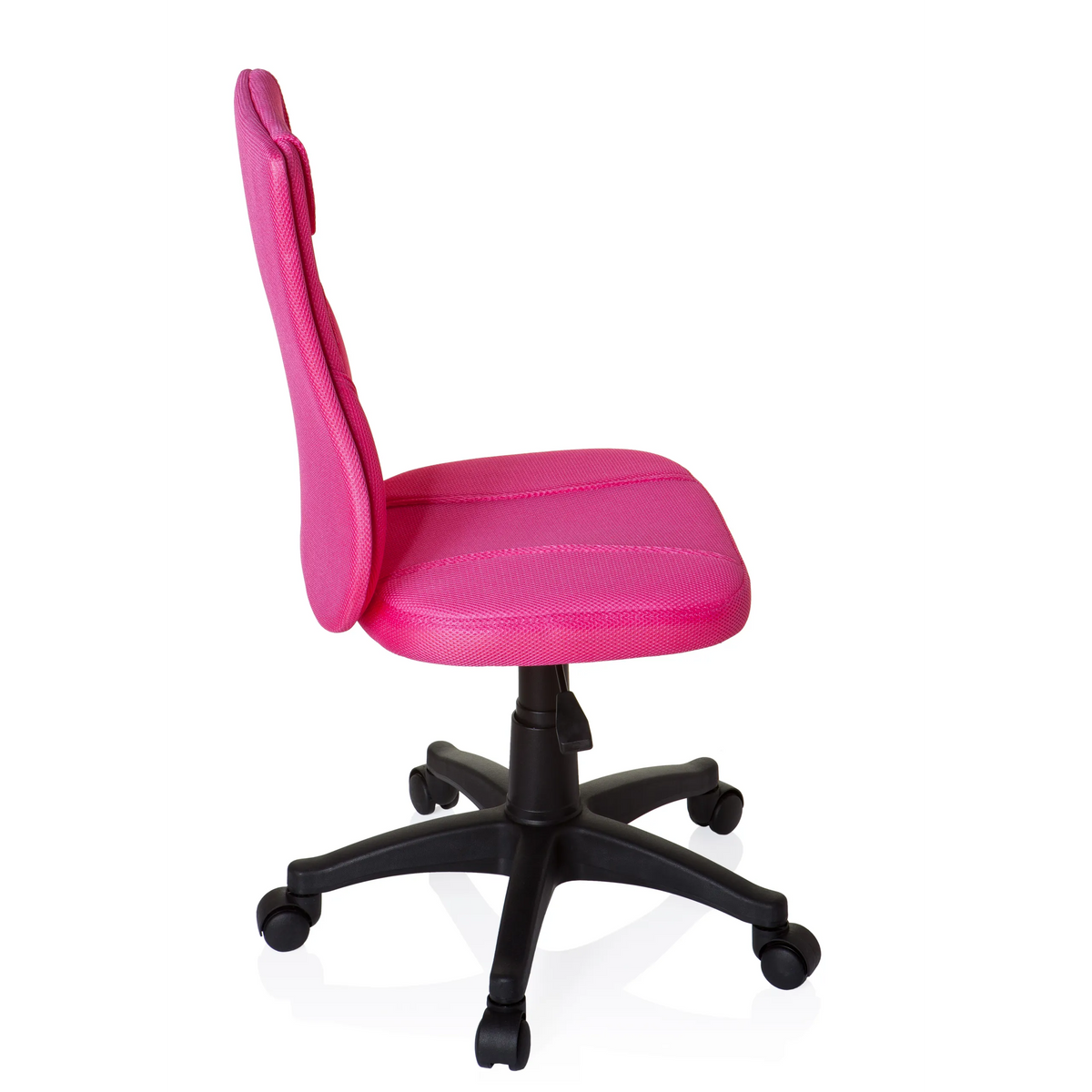Pink Swivel Chair – Children KIDDY BASE with mesh back and black five-caster base by hjh OFFICE – 360-degree view (side profile 100°)