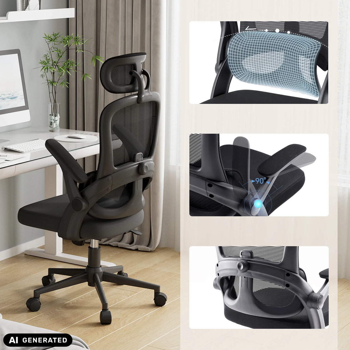 Professional Office Chair MC102C-M101 in black with adjustable armrests and mesh backrest by Sihoo (AI-generated image)