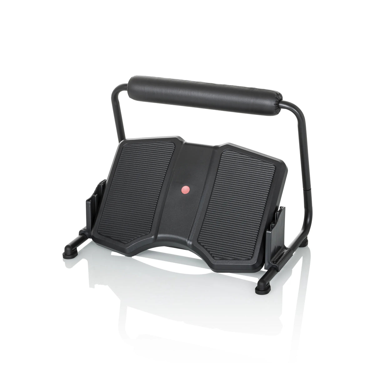 Black PODI F Footrest with ribbed surface and a handle by hjh OFFICE – 360-degree view (side profile 90°)