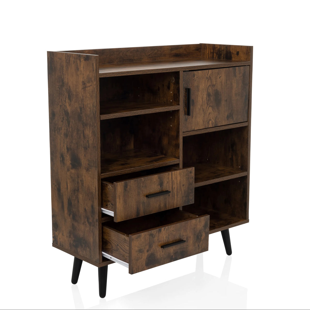 Chest of drawers MYRDAL in brown and black with two open shelves, one door and two drawers by hjh LIVING