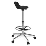 Black Swivel stool TOP WORK 03 with foot ring and five-caster base by hjh OFFICE – 360-degree view (front three-quarter view 60°)