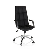 Black leather Home Office Executive Chair SARANTO PRO with glossy five-caster base by hjh OFFICE – 360-degree view (front view 19°)