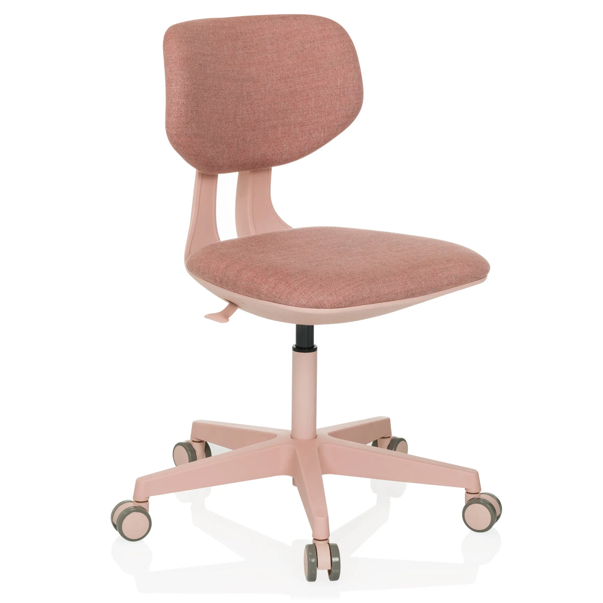 Pink Swivel Chair – Children KID COLORE with padded surfaces and five-caster base by hjh OFFICE – 360-degree view (front three-quarter view 30°)