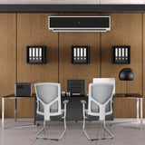 Two grey BRETON V W cantilever chairs with mesh backrests at a desk by hjh OFFICE