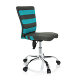Grey KIDDY COMFORT I swivel chair for children with turquoise stripes in the mesh back and a five-caster base by hjh OFFICE – 360-degree view (front three-quarter view 60°)