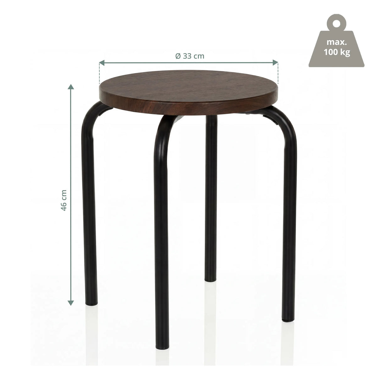 Dimensional view of the stool ALRANDA with a 33 cm diameter and 46 cm height by hjh LIVING