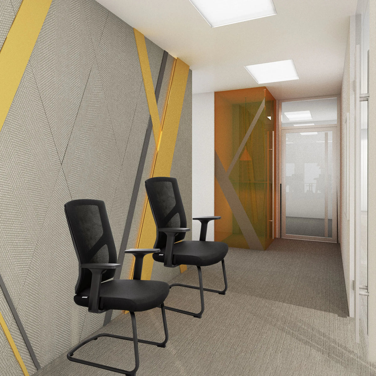 Two black BRETON V B cantilever chairs with mesh backrests and armrests by hjh OFFICE