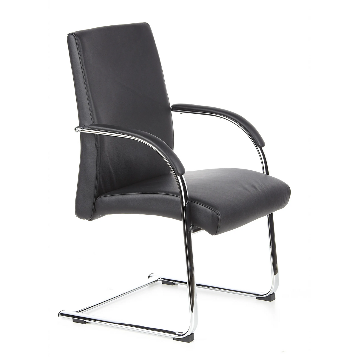 Black cantilever chair BAROLO V with armrests and chrome sled base by hjh OFFICE – 360-degree view (front three-quarter view 60°)