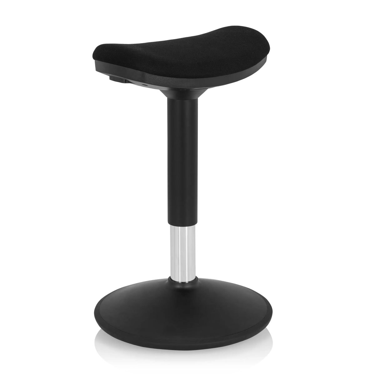 Black Standing aid BALANCE SIT I B with curved seat and round base by hjh OFFICE – 360-degree view (front three-quarter view 40°)