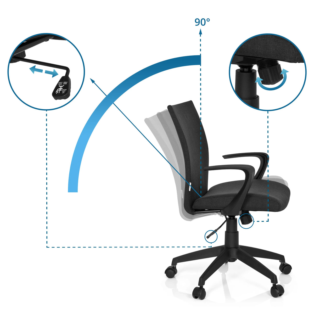 Adjustable backrest up to 90 degrees of the Home Office Chair SOFT by hjh OFFICE