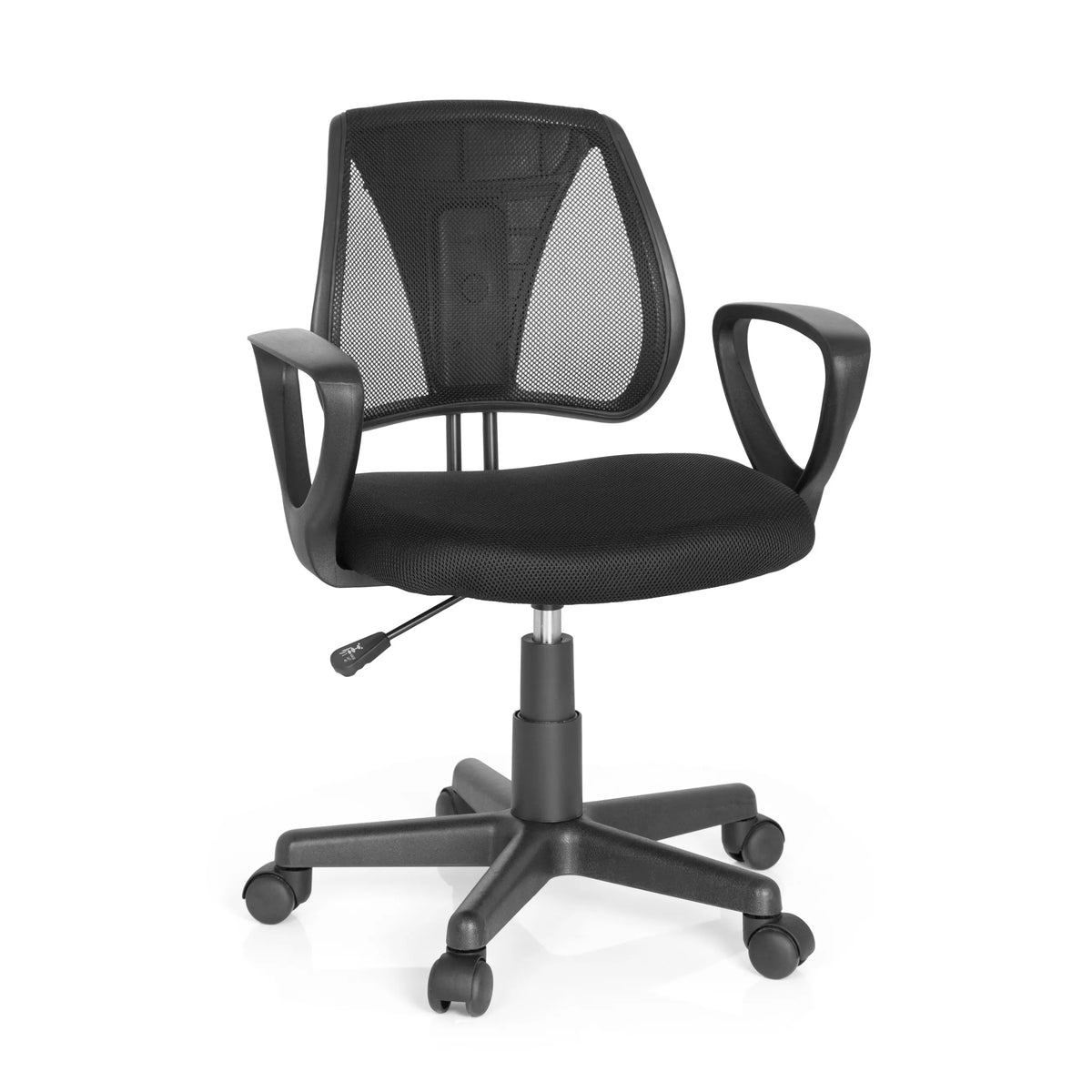 Black Swivel Chair – Children KIDDY CD with mesh back and five-caster base by hjh OFFICE – 360-degree view (front view 20°)
