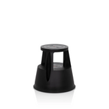 Black Step stool TIO-M I with round step surface and conical base by hjh OFFICE – 360-degree view (front three-quarter view 40°)