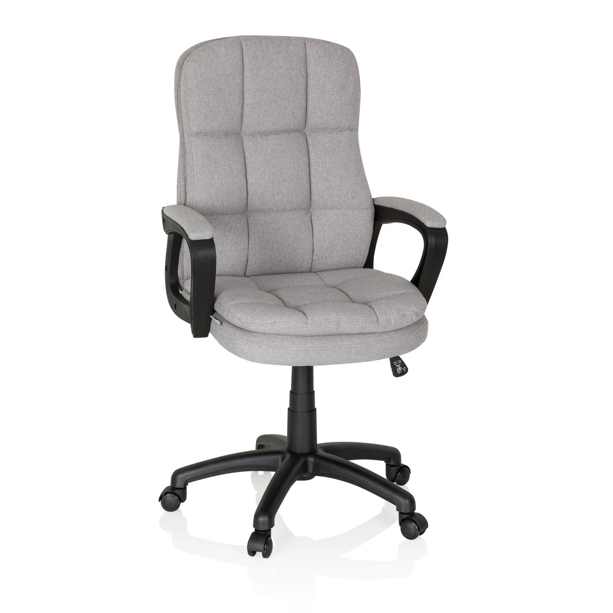 Grauer Home-Office-Chefsessel RELAX CX 120 mit gestepptem Bezug und Fußkreuz mit fünf Rollen von MyBuero – 360-Grad-Ansicht (Frontansicht 20°)