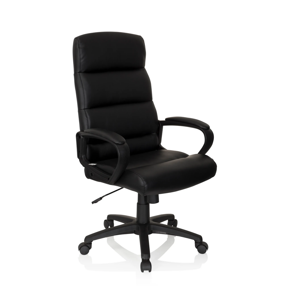 Black Professional Executive Chair FUTURA 100 with quilted upholstery and five-caster base by hjh OFFICE – 360-degree view (front three-quarter view 40°)