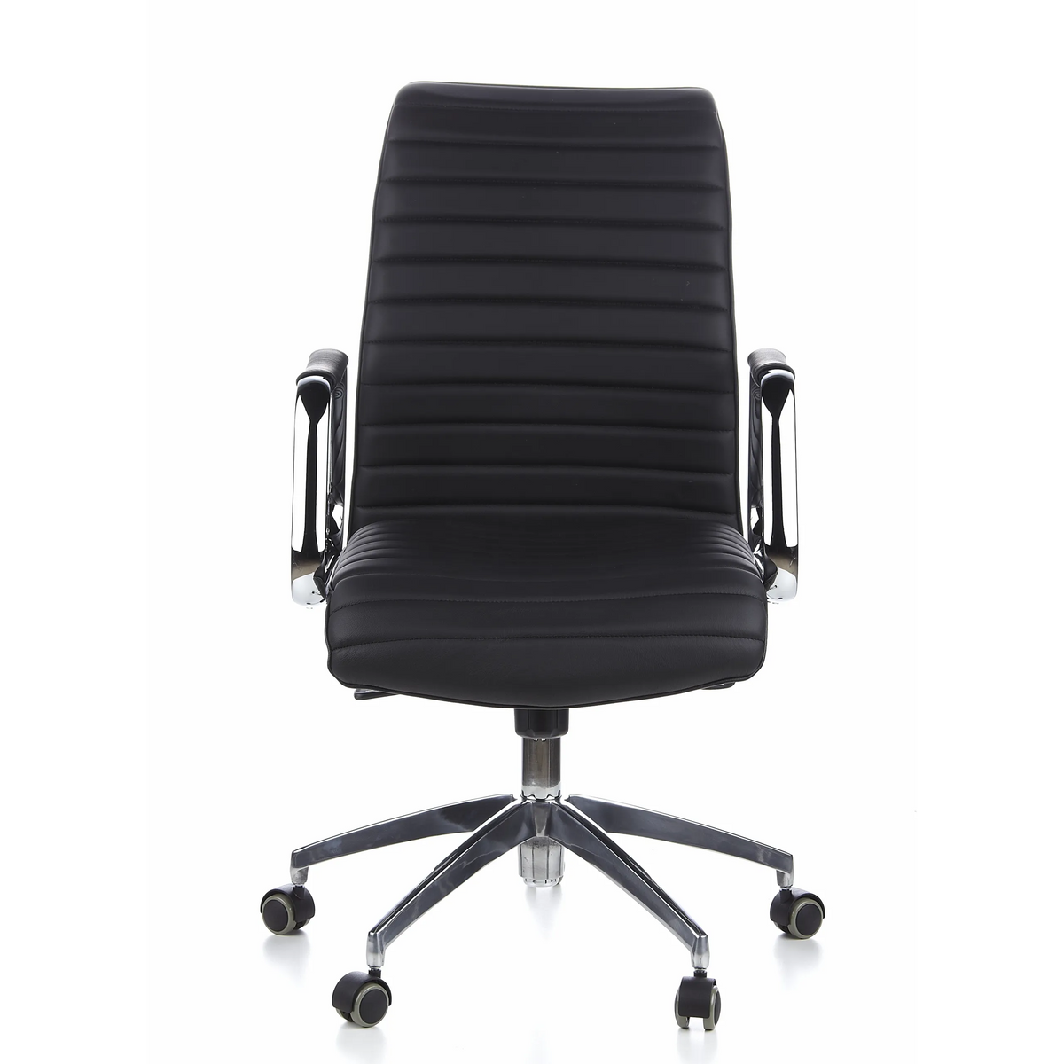 Black Professional Executive Chair ASPERA 10 with stitching, armrests and five-caster base by hjh OFFICE – 360-degree view (front view 0°)