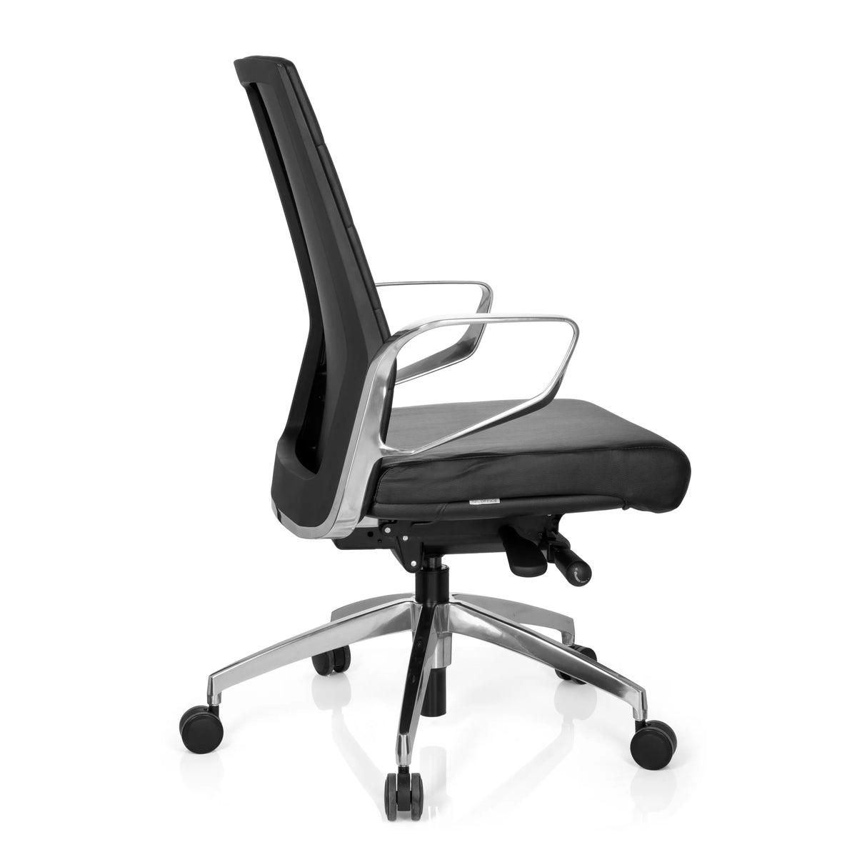 Black Professional Office Chair PROVIDER with quilted padding and five-caster base by hjh OFFICE – 360-degree view (side profile 100°)