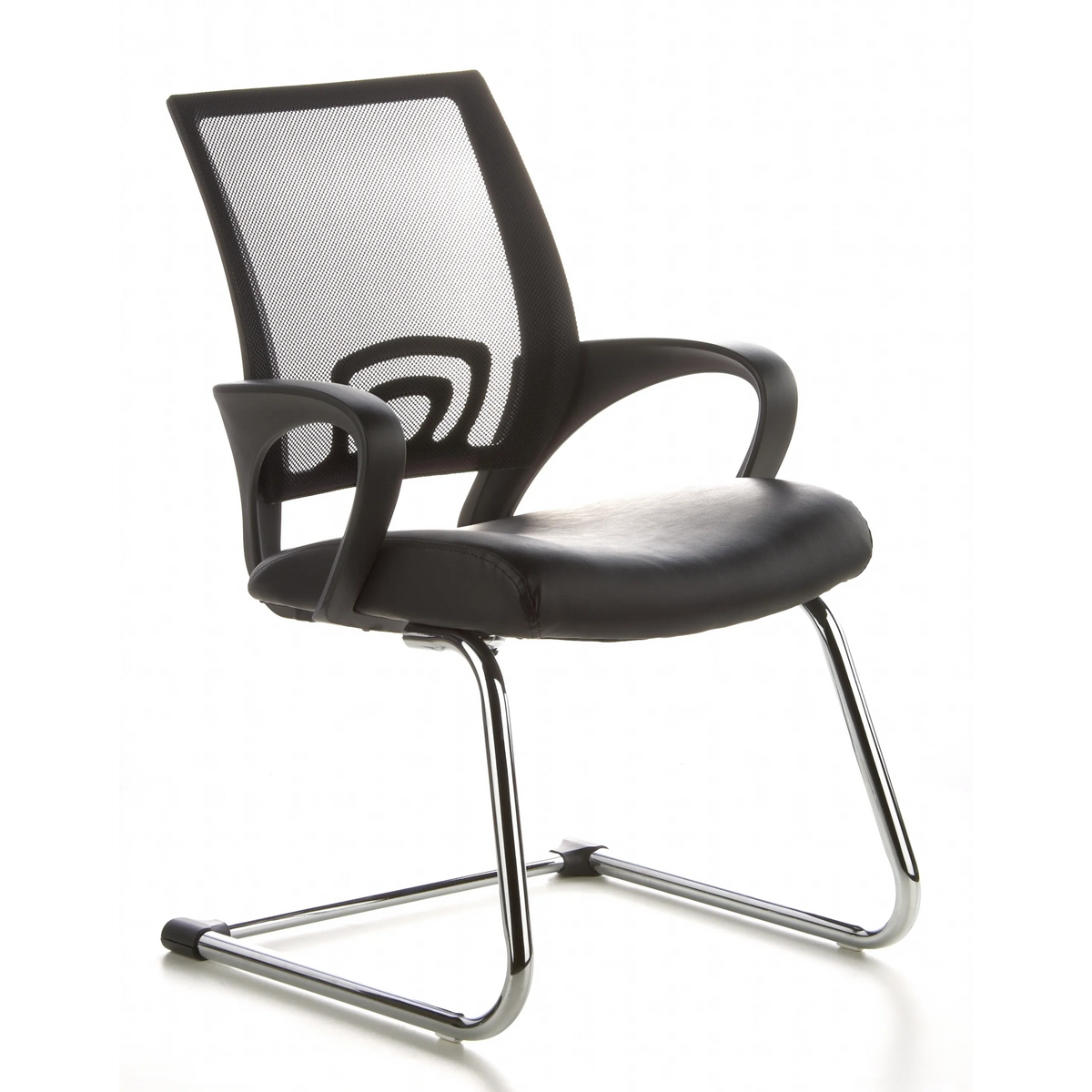 Black Cantilever chair VISTO NET V with mesh back, padded seat and armrests by hjh OFFICE – 360-degree view (front three-quarter view 40°)