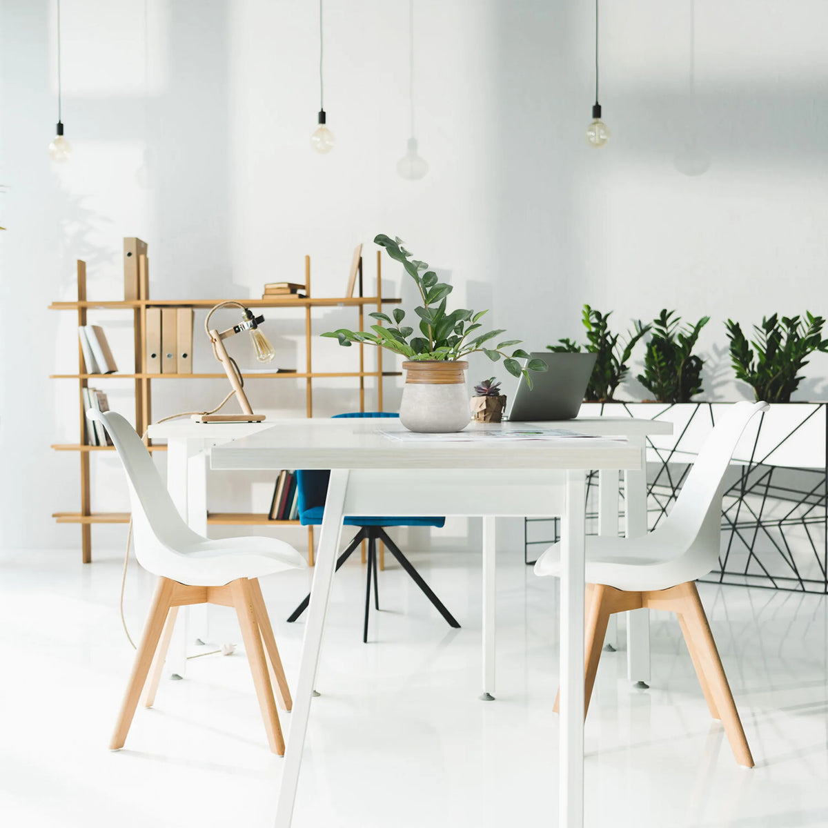 Green Artificial plant ZAMIE in a light-coloured pot on a white desk by hjh OFFICE