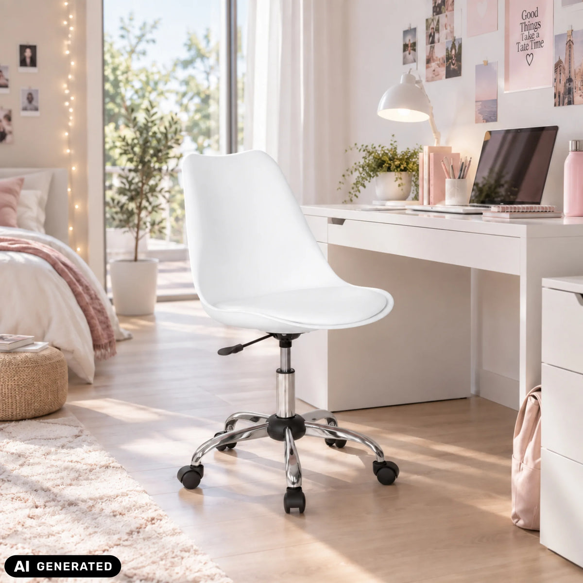 White Home Office Chair FANCY PRO with star base and castors by hjh OFFICE