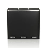 Black wastepaper Clean 9 with three compartments, silver lids and foot pedals by hjh OFFICE – 360-degree view (front view 0°)