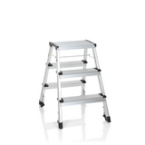 Silver Folding Ladder SOLID IV made of aluminium with three steps by hjh OFFICE – 360-degree view (front view 20°)