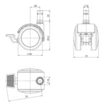 Technical drawing of the 5x ROLO STOP 10mm/50mm Castors with a diameter of 50 mm by hjh OFFICE