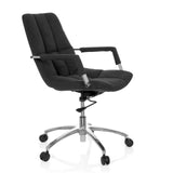 Black Home Office Chair SARANTO with fabric upholstery and five-caster base by hjh OFFICE – 360-degree view (front three-quarter view 60°)