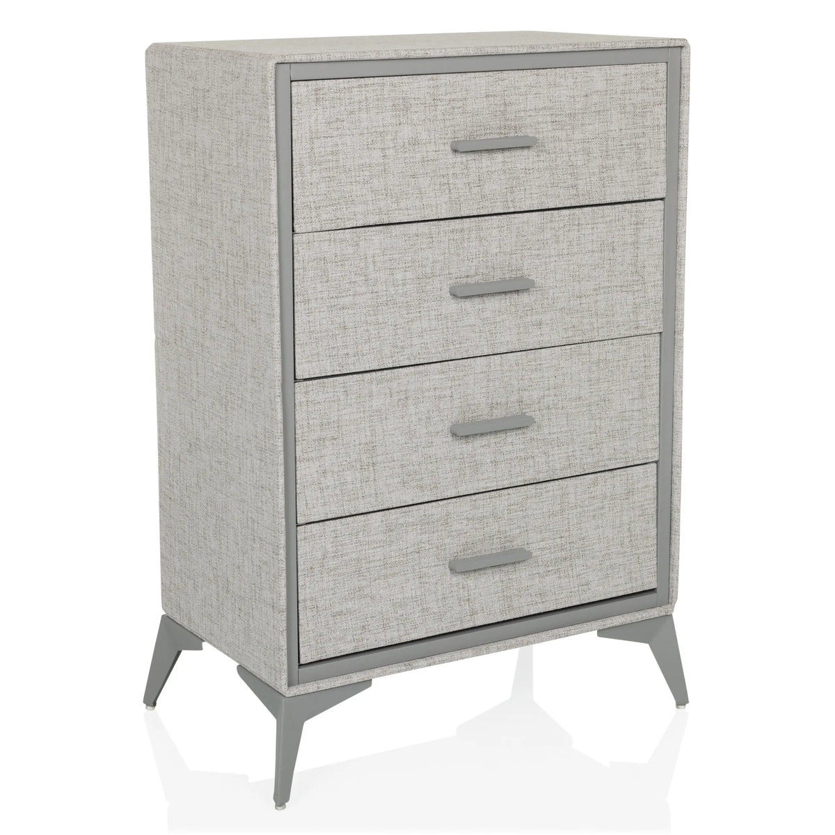 Grey Chest of drawers SKUFFY with four drawers and slim legs by hjh LIVING – 360-degree view (front three-quarter view 30°)