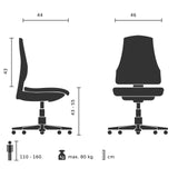 Technical drawing of the Swivel Chair – Children KID YU 200 with a width of 46 cm by hjh OFFICE