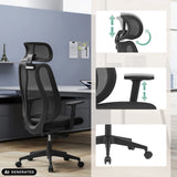 Adjustable headrest, armrest and star base of the Filaro Professional Office Chair in black by hjh OFFICE (AI-generated image)