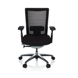 Schwarzer High-End-Bürostuhl NOVA PRO ALU mit Netzrücken und Fußkreuz mit fünf Rollen von hjh OFFICE – 360-Grad-Ansicht (Frontansicht 0°)