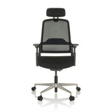Black Professional Office Chair TERARO AX with mesh back, headrest and five-caster base by hjh OFFICE – 360-degree view (front view 0°)