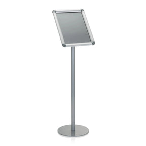 Silver Poster stand AGENDA I with slanted frame and round base by hjh OFFICE