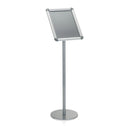 Silver Poster stand AGENDA I with slanted frame and round base by hjh OFFICE