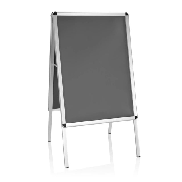 Poster stand AGENDA II made of silver-coloured aluminium with a black surface by hjh OFFICE