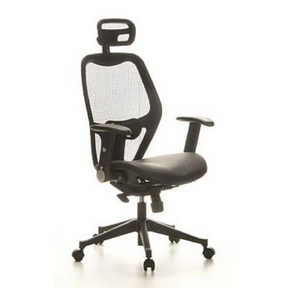 Professional Office ChAIR-PORT in black with mesh back, leather seat and headrest by hjh OFFICE