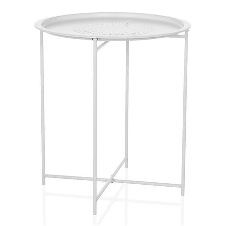 White metal side table ALLRUND with round top and perforated pattern by hjh LIVING