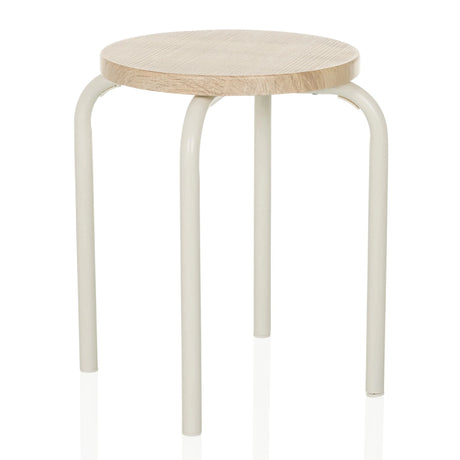 stool ALRANDA with a round seat in oak and four white legs by hjh LIVING