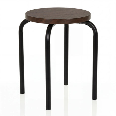 stool ALRANDA with a round seat in walnut look and four black legs by hjh LIVING