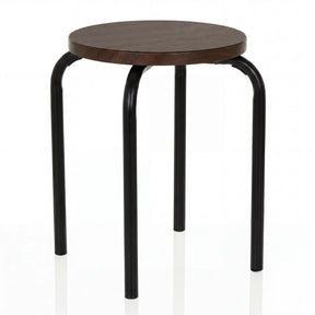 stool ALRANDA with a round seat in walnut look and four black legs by hjh LIVING