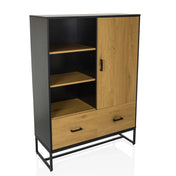Office cabinet AMIO H in black and oak with open shelves, a door and two drawers by hjh LIVING