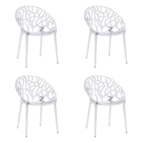 Four transparent four-legged chairs Artifo T with organically perforated backrests by hjh LIVING
