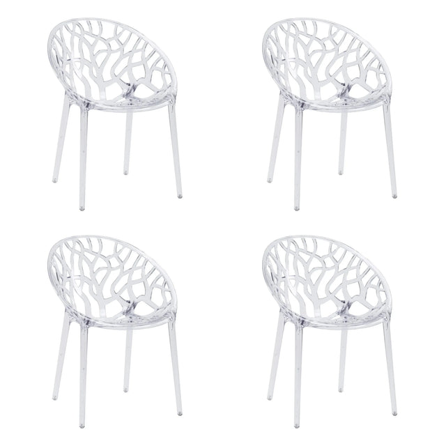 Four transparent four-legged chairs Artifo T with organically perforated backrests by hjh LIVING