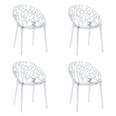 Four transparent four-legged chairs Artifo T with organically perforated backrests by hjh LIVING