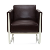 Brown Upholstered armchair ARUBA with leather cover and white metal frame by hjh OFFICE