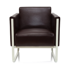 Brown Upholstered armchair ARUBA with leather cover and white metal frame by hjh OFFICE
