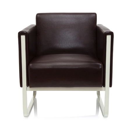 Brown Upholstered armchair ARUBA with leather cover and white metal frame by hjh OFFICE