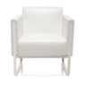 White upholstered armchair ARUBA with silver-coloured metal frame by hjh OFFICE