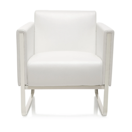 White upholstered armchair ARUBA with silver-coloured metal frame by hjh OFFICE