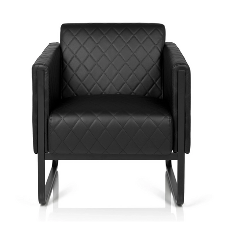 Black Upholstered armchair ARUBA BLACK with diamond stitching and sled base by hjh OFFICE